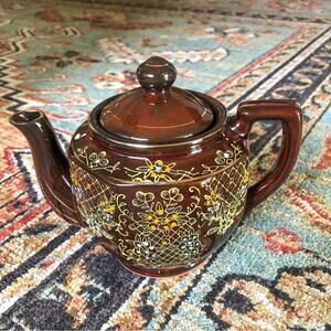 1940s Japanese Teapot Floral Brown Vintage Teapot